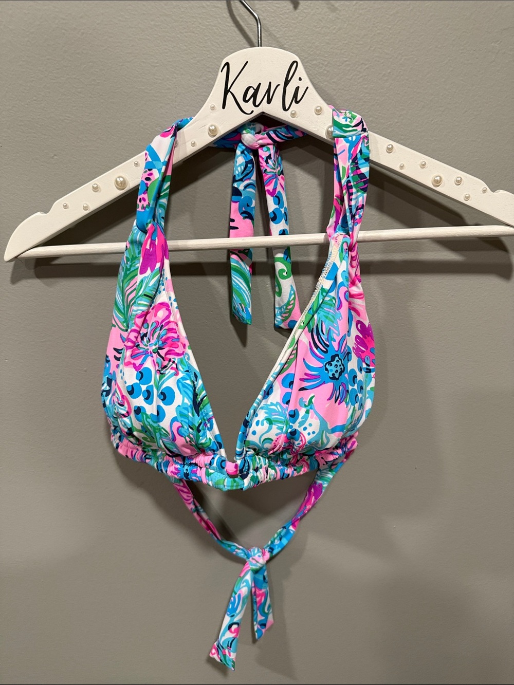 Floral Halter Bikini Top - Pink & Teal